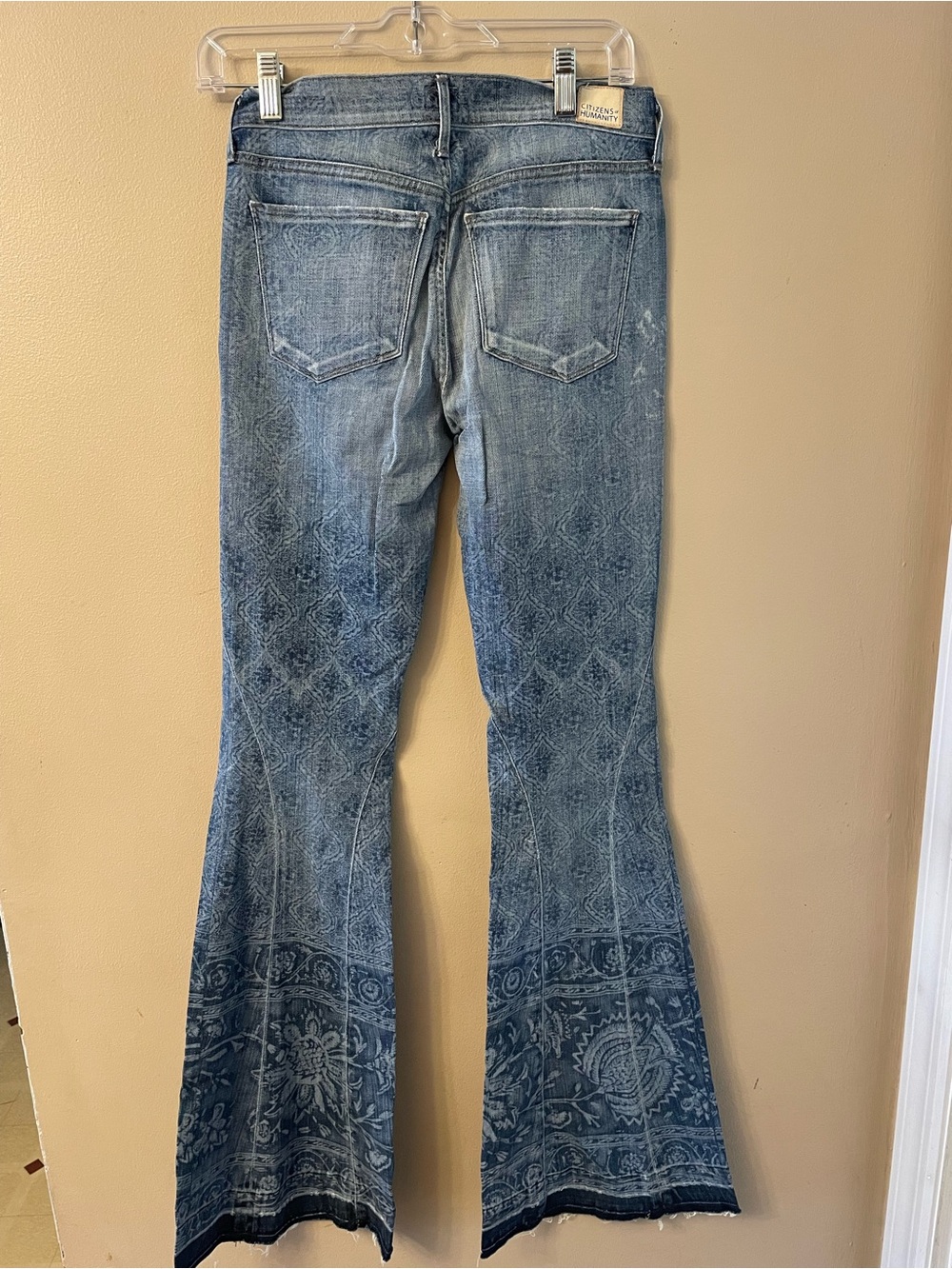Free People/Citizens of Humanity-Women's Blue Patterned Flare Jeans - Picture 4 of 13